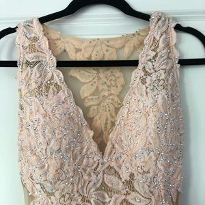 Jovani Peach Rhinestone Mermaid Gown